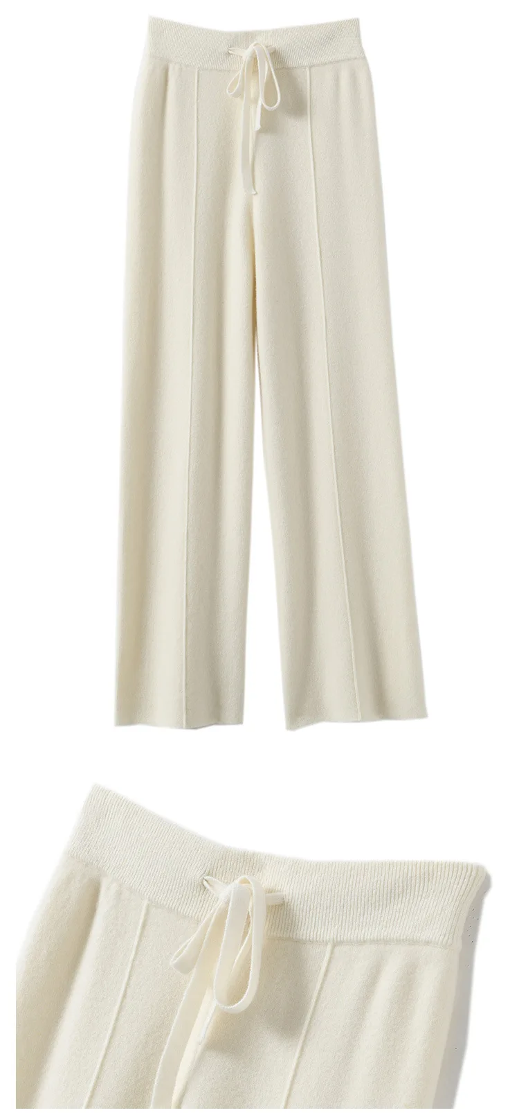 Light Luxury Cashmere Knit Wide Leg Pants Autumn and Winter Women's Fashion Loose Fit Plush Simple Casual Woolen Knit  Pants