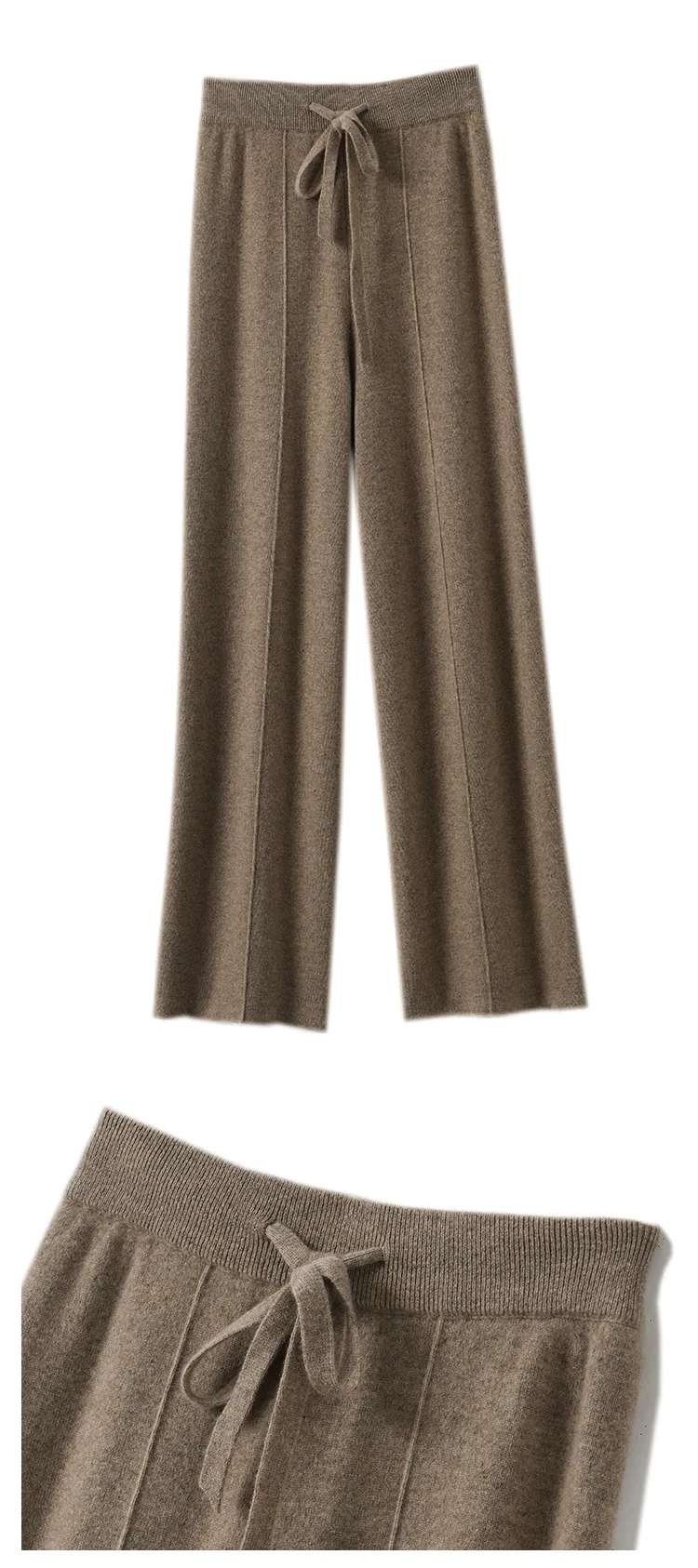 Light Luxury Cashmere Knit Wide Leg Pants Autumn and Winter Women's Fashion Loose Fit Plush Simple Casual Woolen Knit  Pants