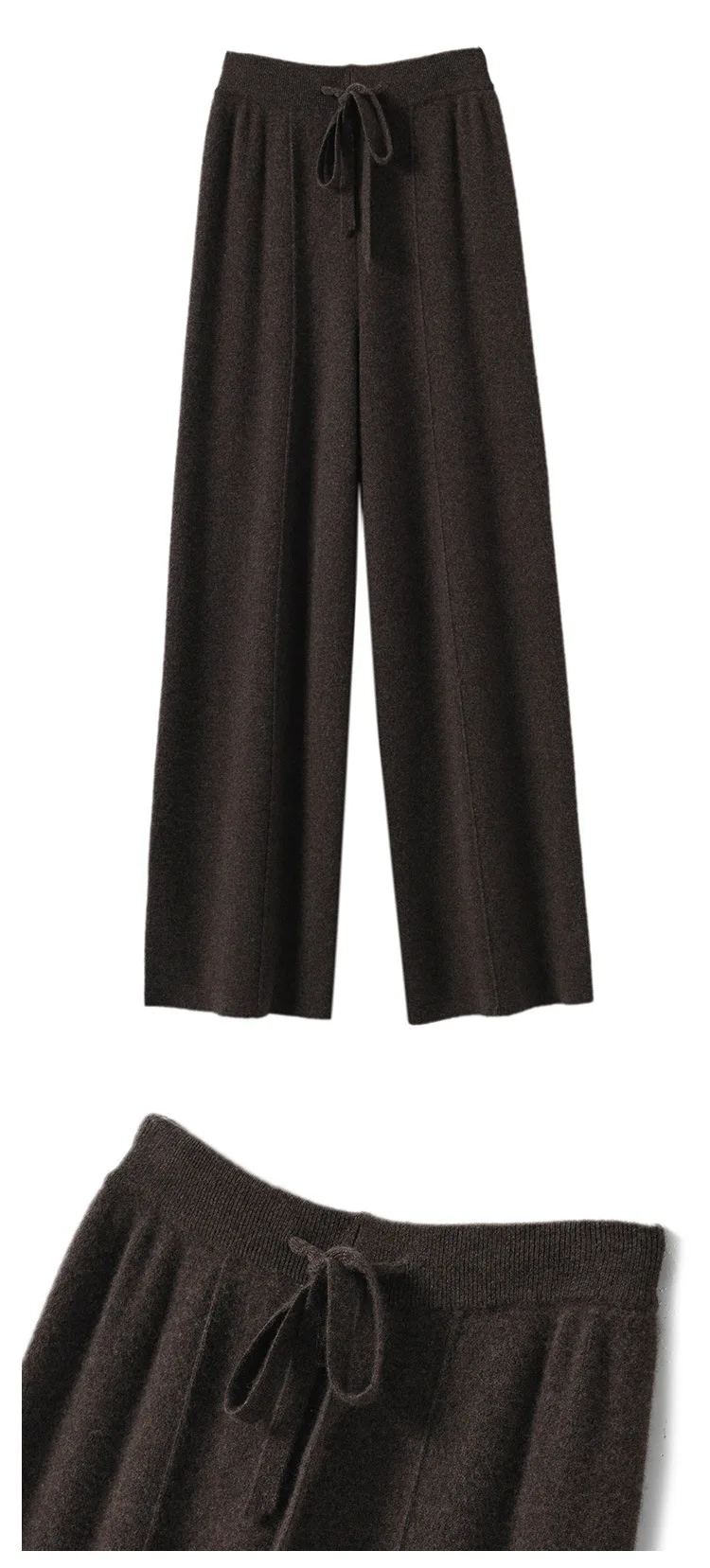 Light Luxury Cashmere Knit Wide Leg Pants Autumn and Winter Women's Fashion Loose Fit Plush Simple Casual Woolen Knit  Pants