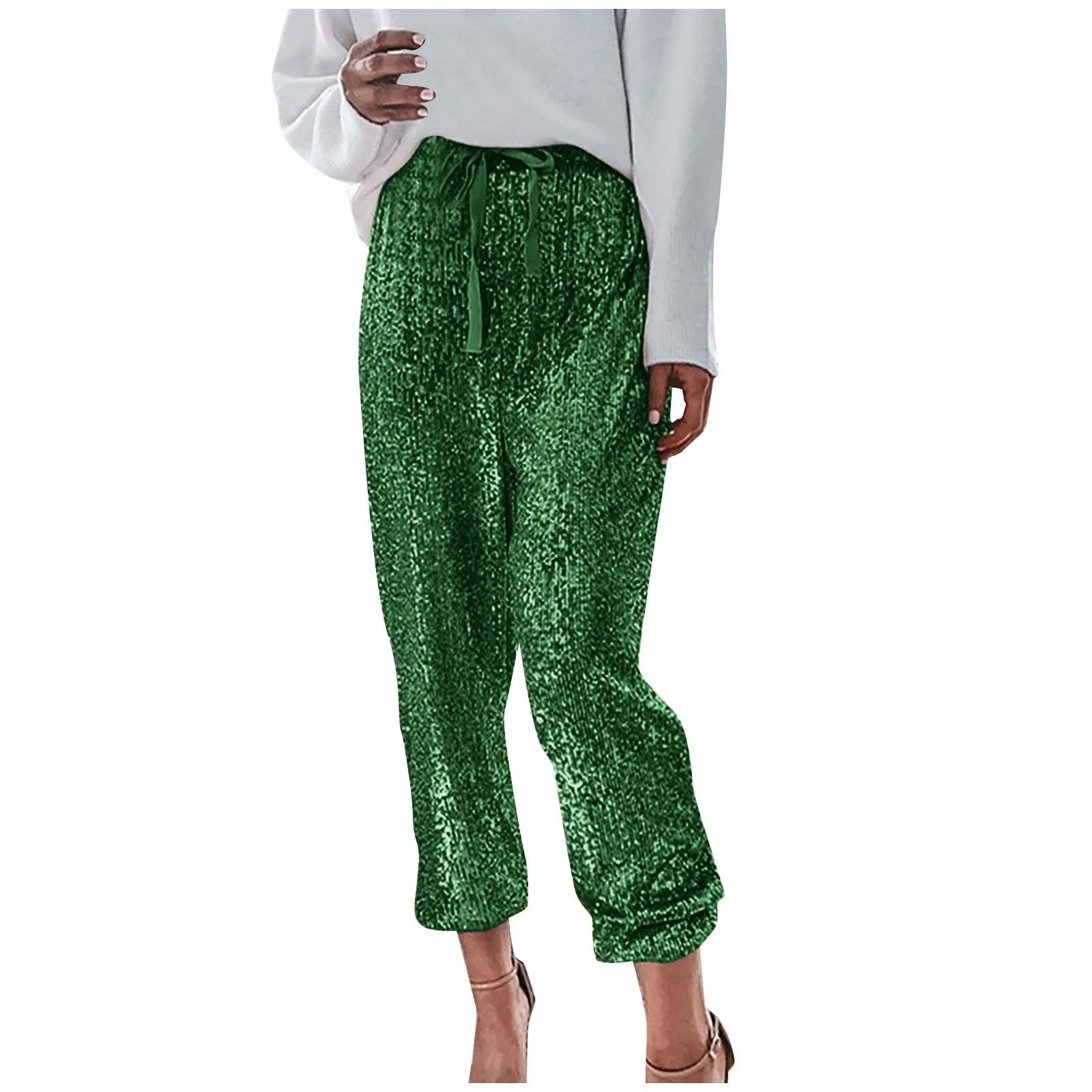 Fashion Shiny Sequin Pants Womens High Waisted Baggy Trousers Streetwear Sparkly Glitter Night Party Clubwear Pantalones