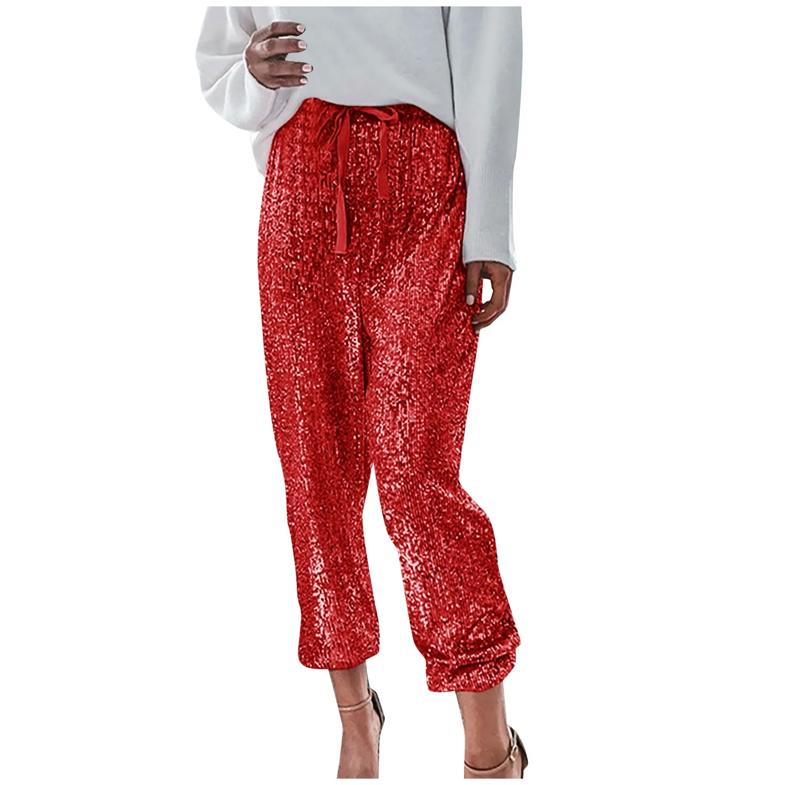 Fashion Shiny Sequin Pants Womens High Waisted Baggy Trousers Streetwear Sparkly Glitter Night Party Clubwear Pantalones