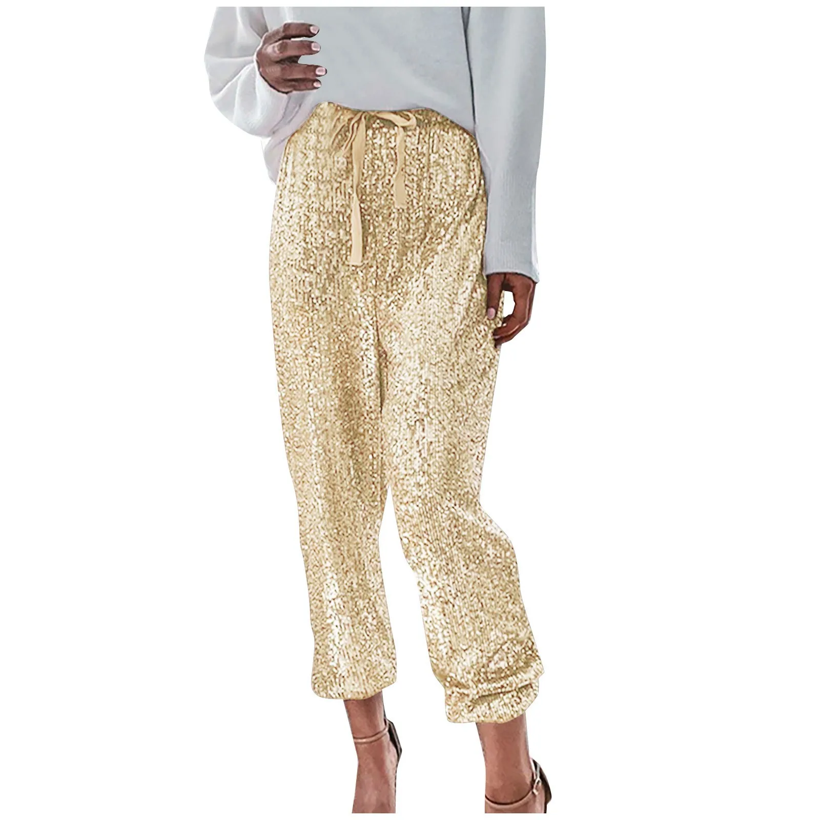 Fashion Shiny Sequin Pants Womens High Waisted Baggy Trousers Streetwear Sparkly Glitter Night Party Clubwear Pantalones