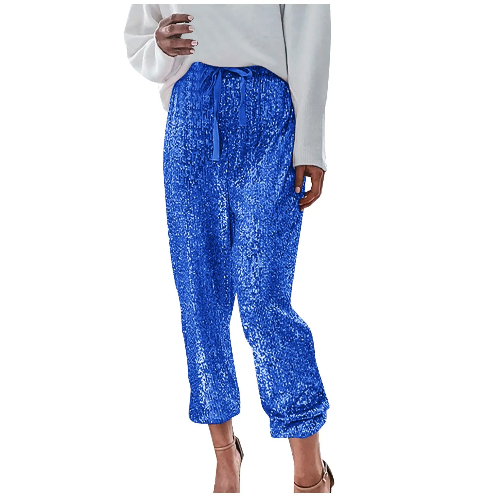 Fashion Shiny Sequin Pants Womens High Waisted Baggy Trousers Streetwear Sparkly Glitter Night Party Clubwear Pantalones
