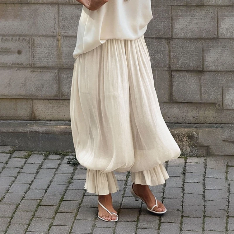 TARUXY Fashion Ruched Long Trousers Women's Elastic Waist Elegance Solid Leisure Trousers 2025 Autumn Commuting Clothing Female