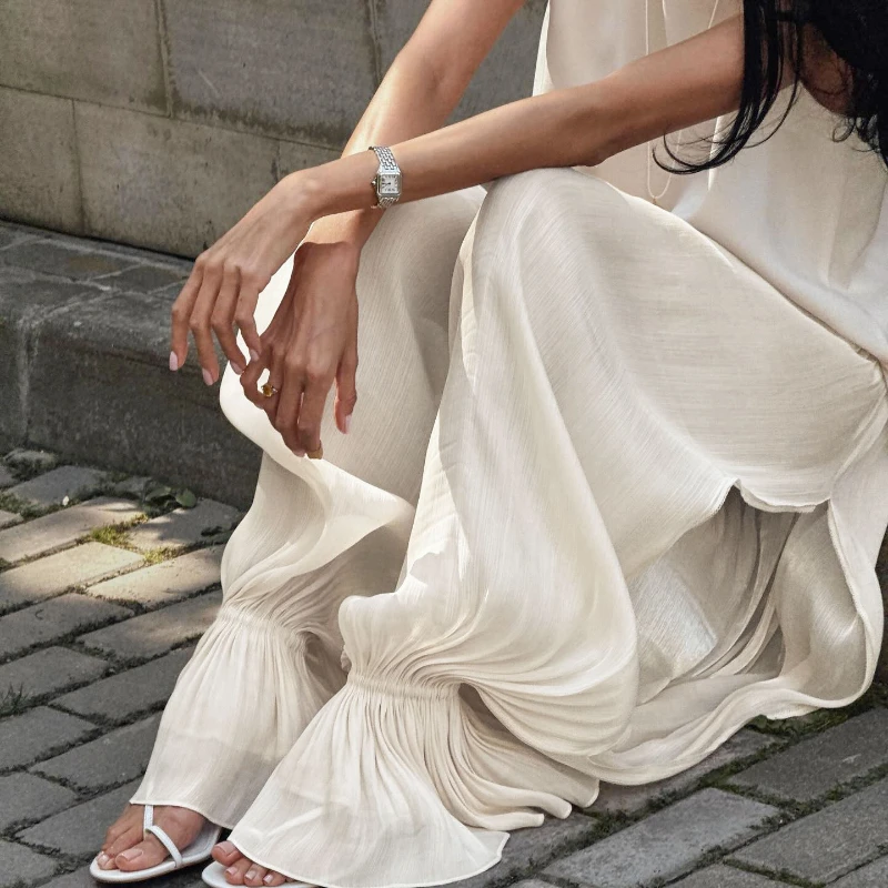 TARUXY Fashion Ruched Long Trousers Women's Elastic Waist Elegance Solid Leisure Trousers 2025 Autumn Commuting Clothing Female