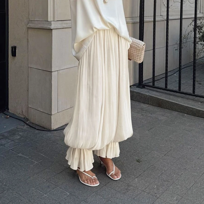 TARUXY Fashion Ruched Long Trousers Women's Elastic Waist Elegance Solid Leisure Trousers 2025 Autumn Commuting Clothing Female