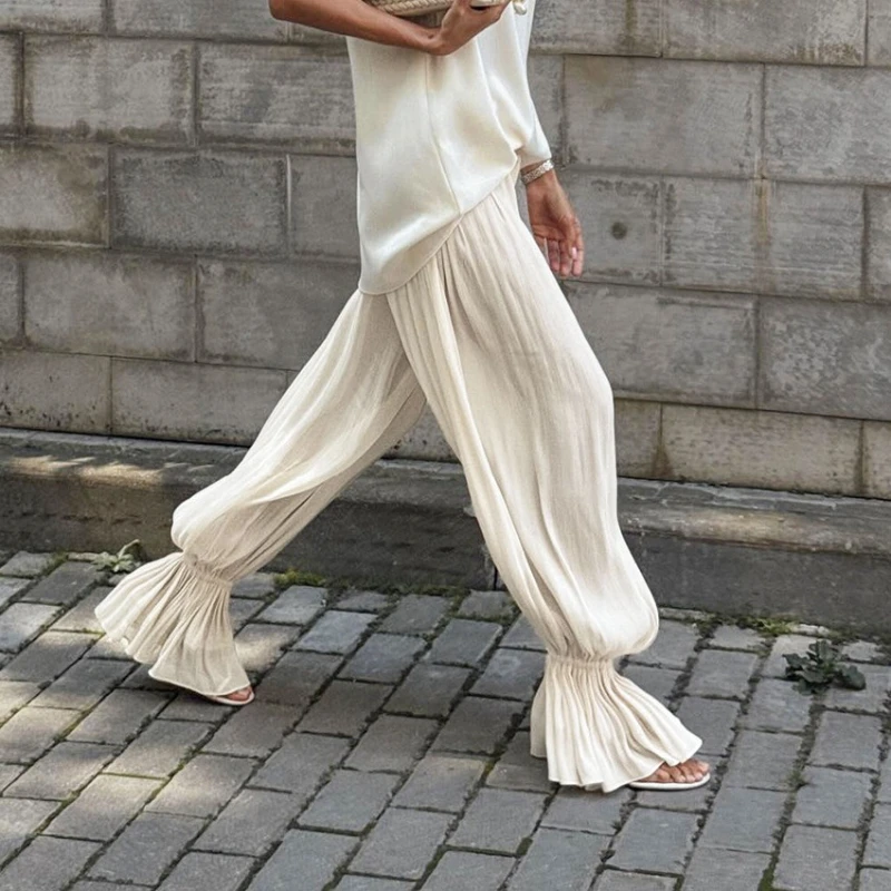 TARUXY Fashion Ruched Long Trousers Women's Elastic Waist Elegance Solid Leisure Trousers 2025 Autumn Commuting Clothing Female