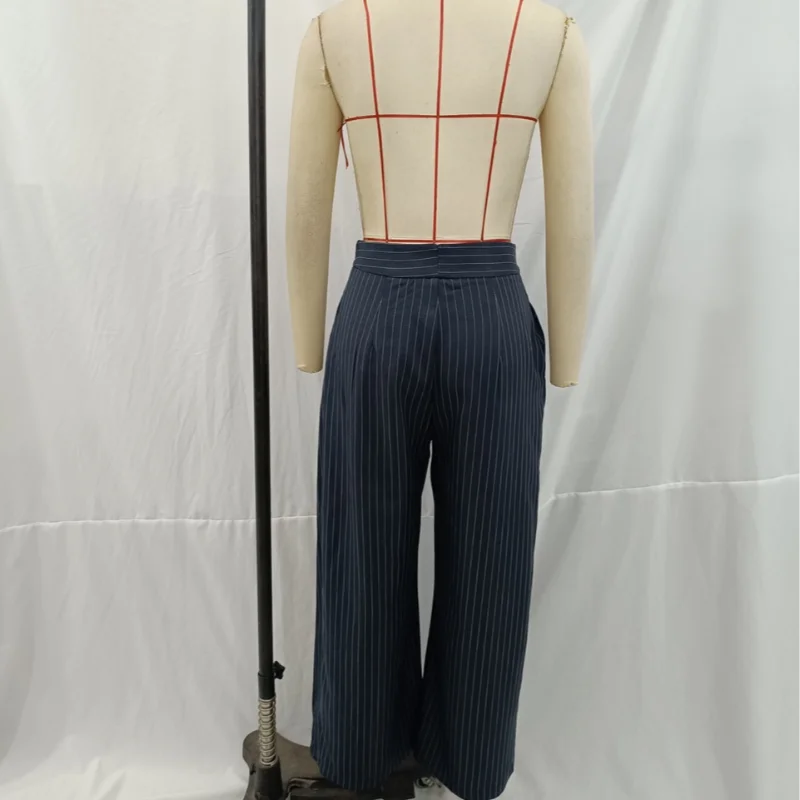 Fashion Chic Irregular Striped Long Pants For Women High Waist Loose Trouser 2025 Autumn Winter Fashion Female Daily Casual Pant