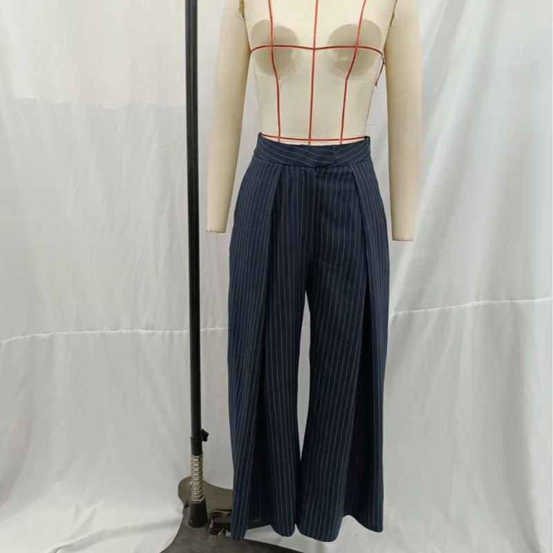 Fashion Chic Irregular Striped Long Pants For Women High Waist Loose Trouser 2025 Autumn Winter Fashion Female Daily Casual Pant