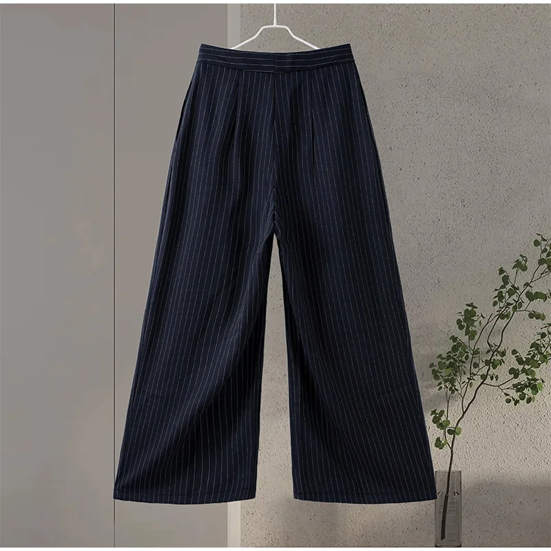 Fashion Chic Irregular Striped Long Pants For Women High Waist Loose Trouser 2025 Autumn Winter Fashion Female Daily Casual Pant