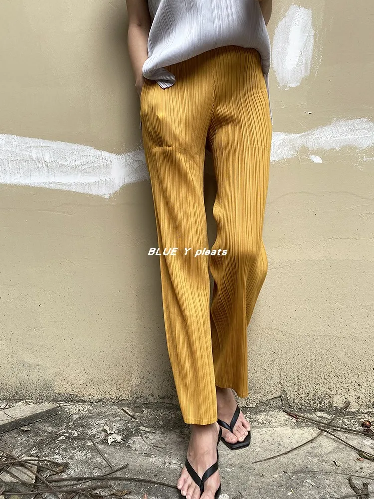 Miyake Pleated Pants Women Clothes New Color Korean Fashion High Waist Elegant Casual Classic Basic Pocket Straight Pants