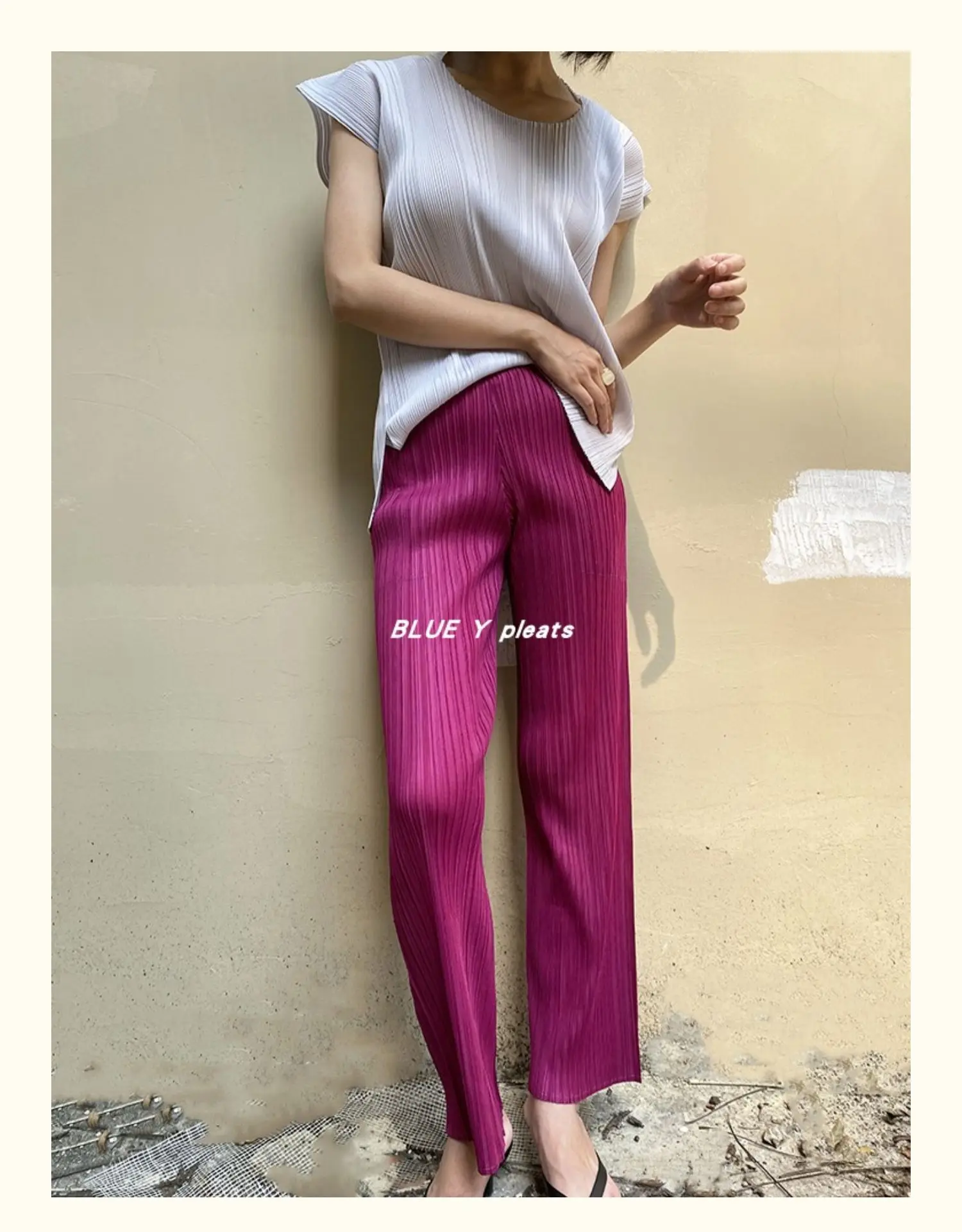 Miyake Pleated Pants Women Clothes New Color Korean Fashion High Waist Elegant Casual Classic Basic Pocket Straight Pants