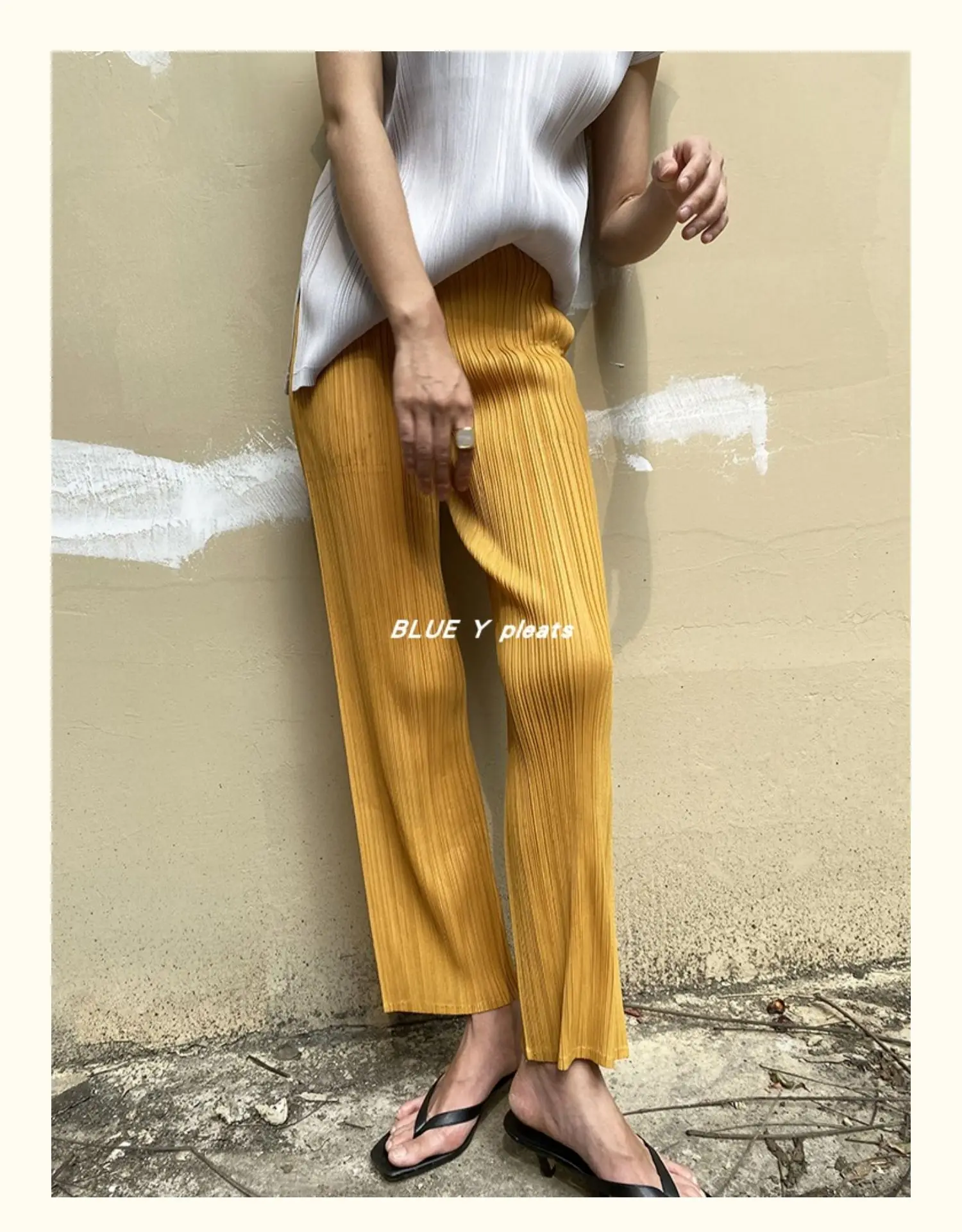 Miyake Pleated Pants Women Clothes New Color Korean Fashion High Waist Elegant Casual Classic Basic Pocket Straight Pants