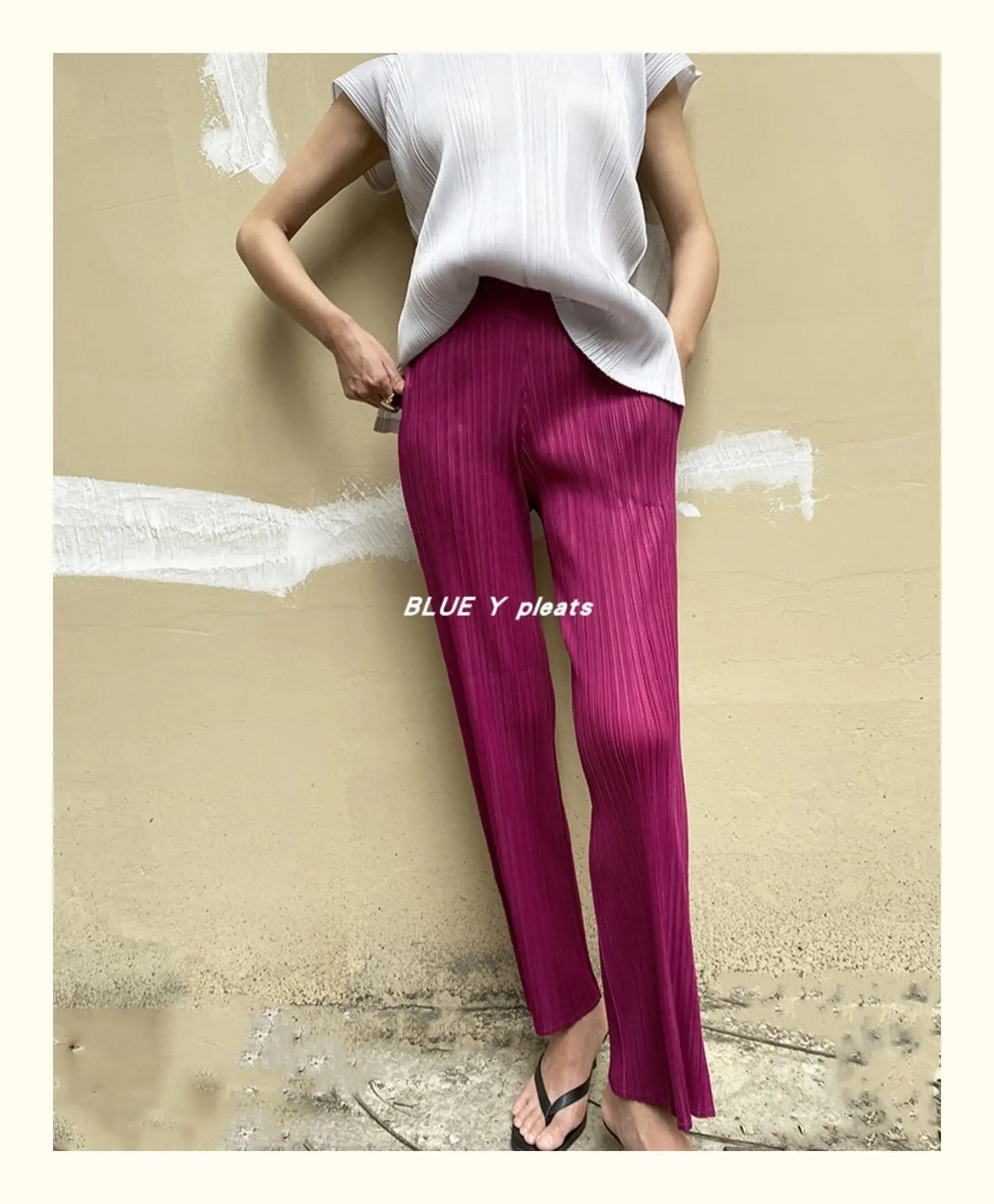 Miyake Pleated Pants Women Clothes New Color Korean Fashion High Waist Elegant Casual Classic Basic Pocket Straight Pants