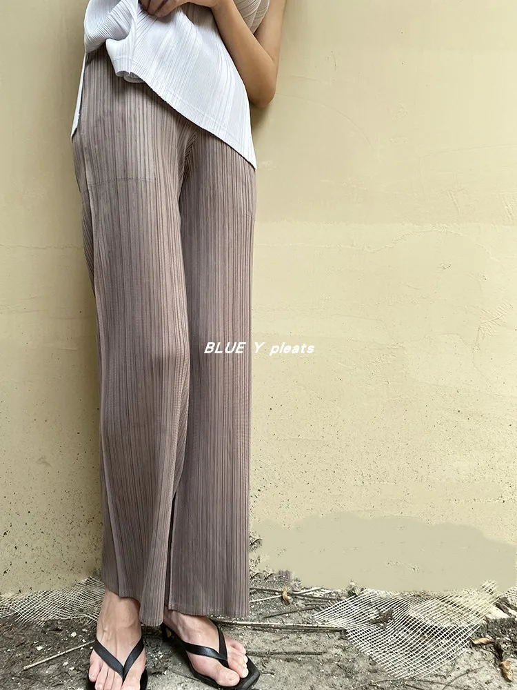 Miyake Pleated Pants Women Clothes New Color Korean Fashion High Waist Elegant Casual Classic Basic Pocket Straight Pants