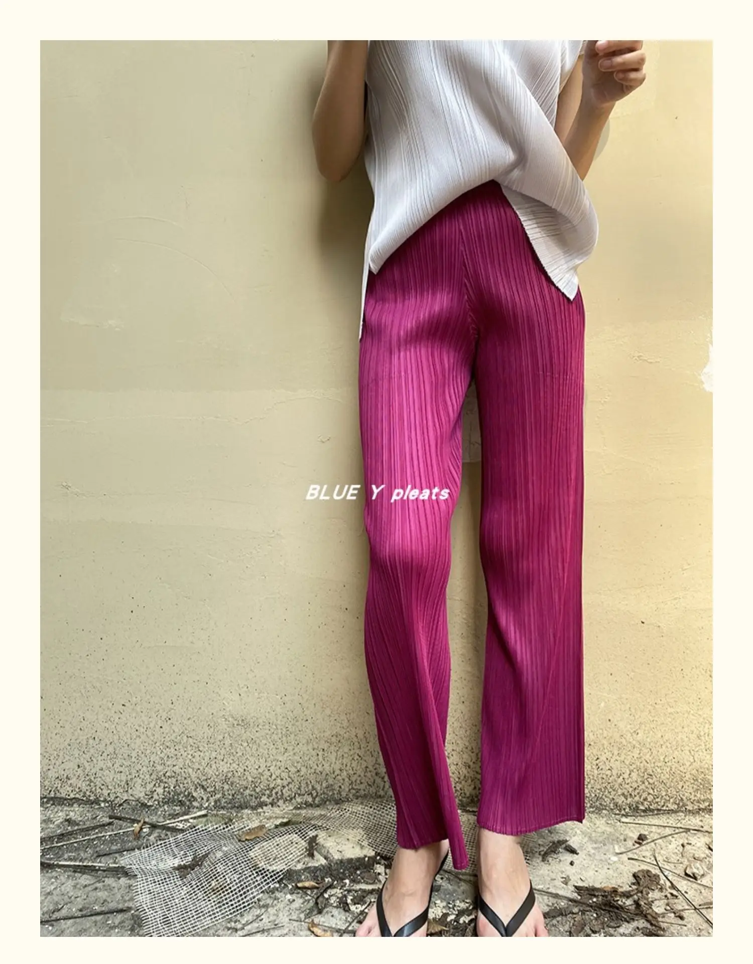 Miyake Pleated Pants Women Clothes New Color Korean Fashion High Waist Elegant Casual Classic Basic Pocket Straight Pants