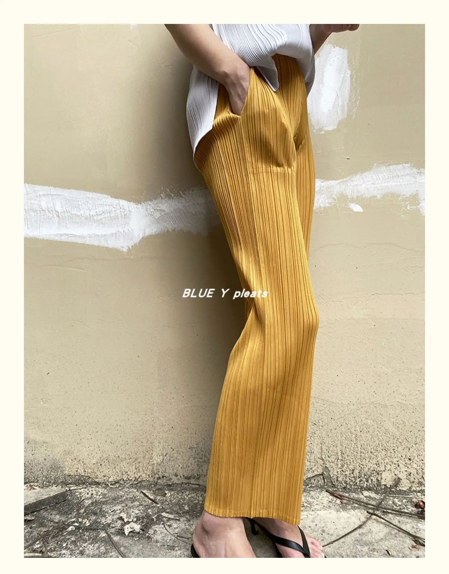 Miyake Pleated Pants Women Clothes New Color Korean Fashion High Waist Elegant Casual Classic Basic Pocket Straight Pants