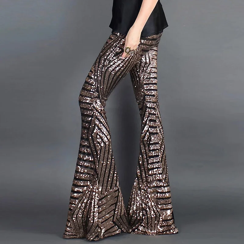 Sequin High Waist Flare Pants women Streetwear Wild Basic Slim fit Casual Summer New Women's Pants