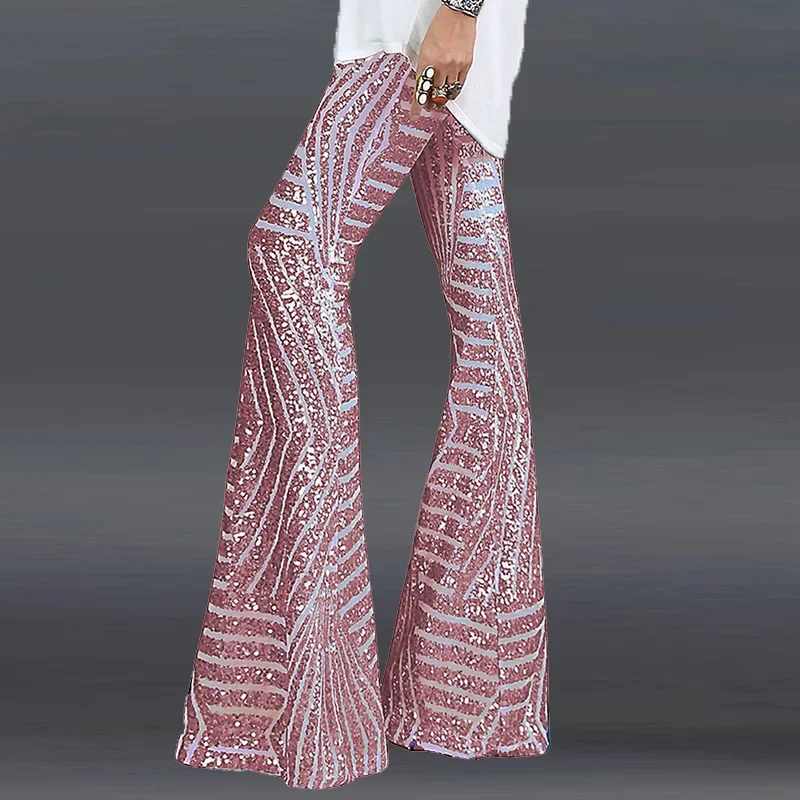Sequin High Waist Flare Pants women Streetwear Wild Basic Slim fit Casual Summer New Women's Pants