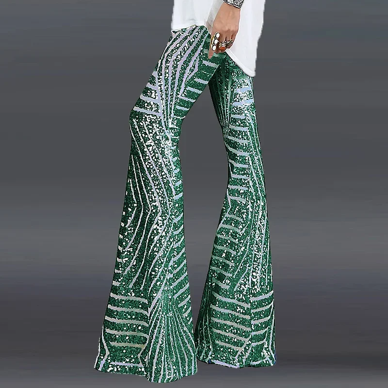 Sequin High Waist Flare Pants women Streetwear Wild Basic Slim fit Casual Summer New Women's Pants