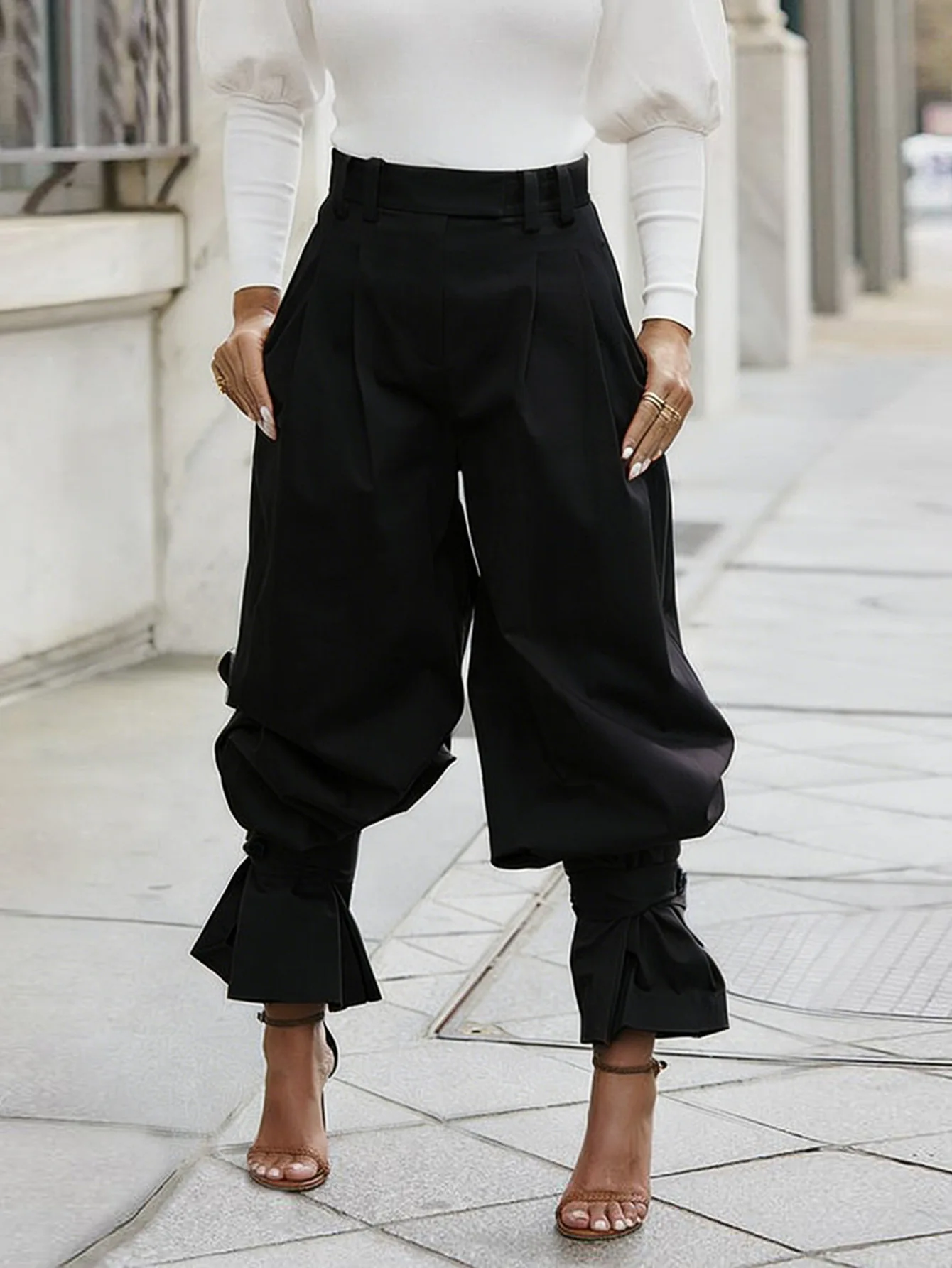 CM.YAYA Women Ruched Straight Wide Leg Pants Fashion 2026 Summer Street INS Casual Party OL Work Jogger Safari Trousers