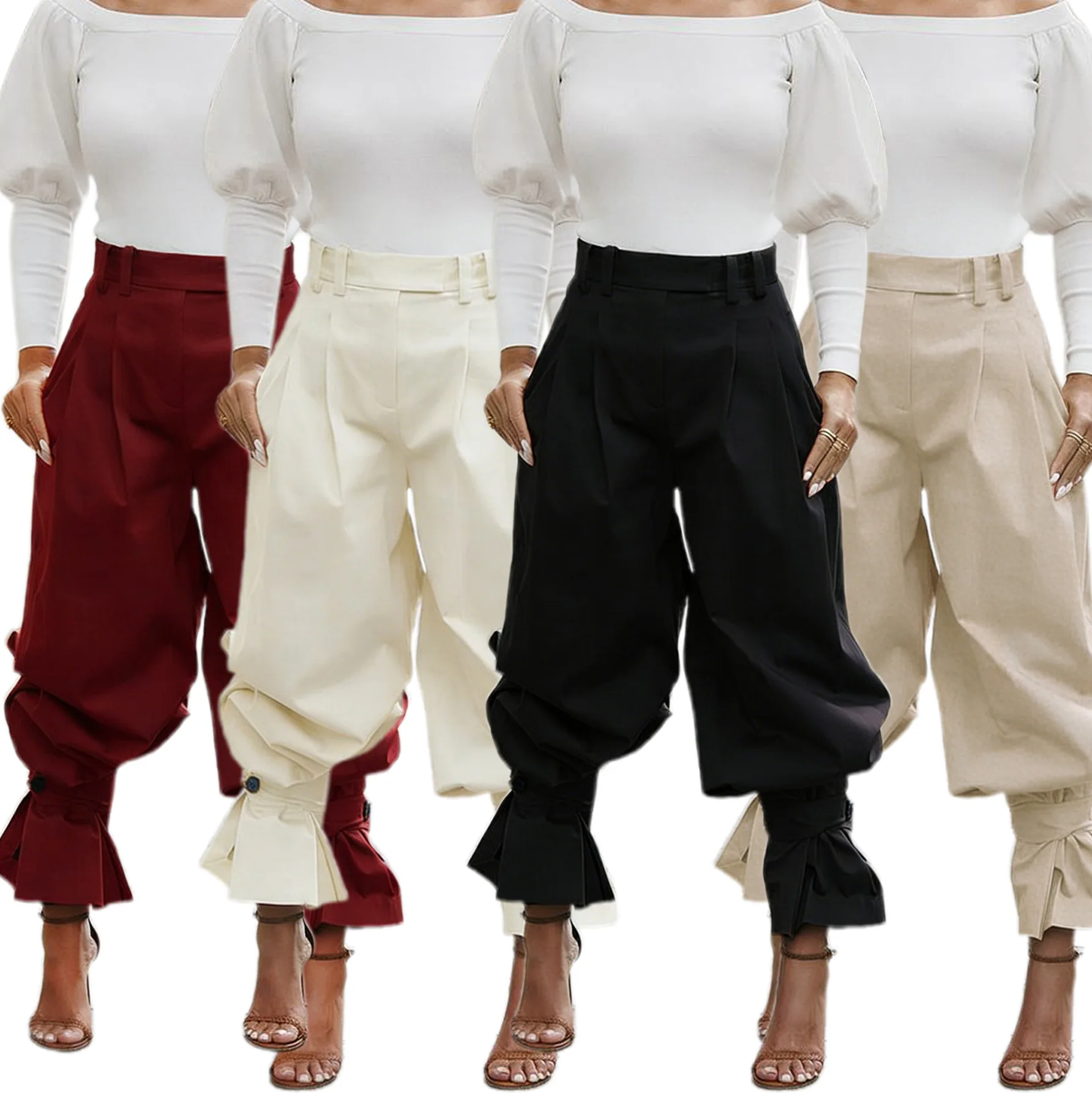 CM.YAYA Women Ruched Straight Wide Leg Pants Fashion 2026 Summer Street INS Casual Party OL Work Jogger Safari Trousers