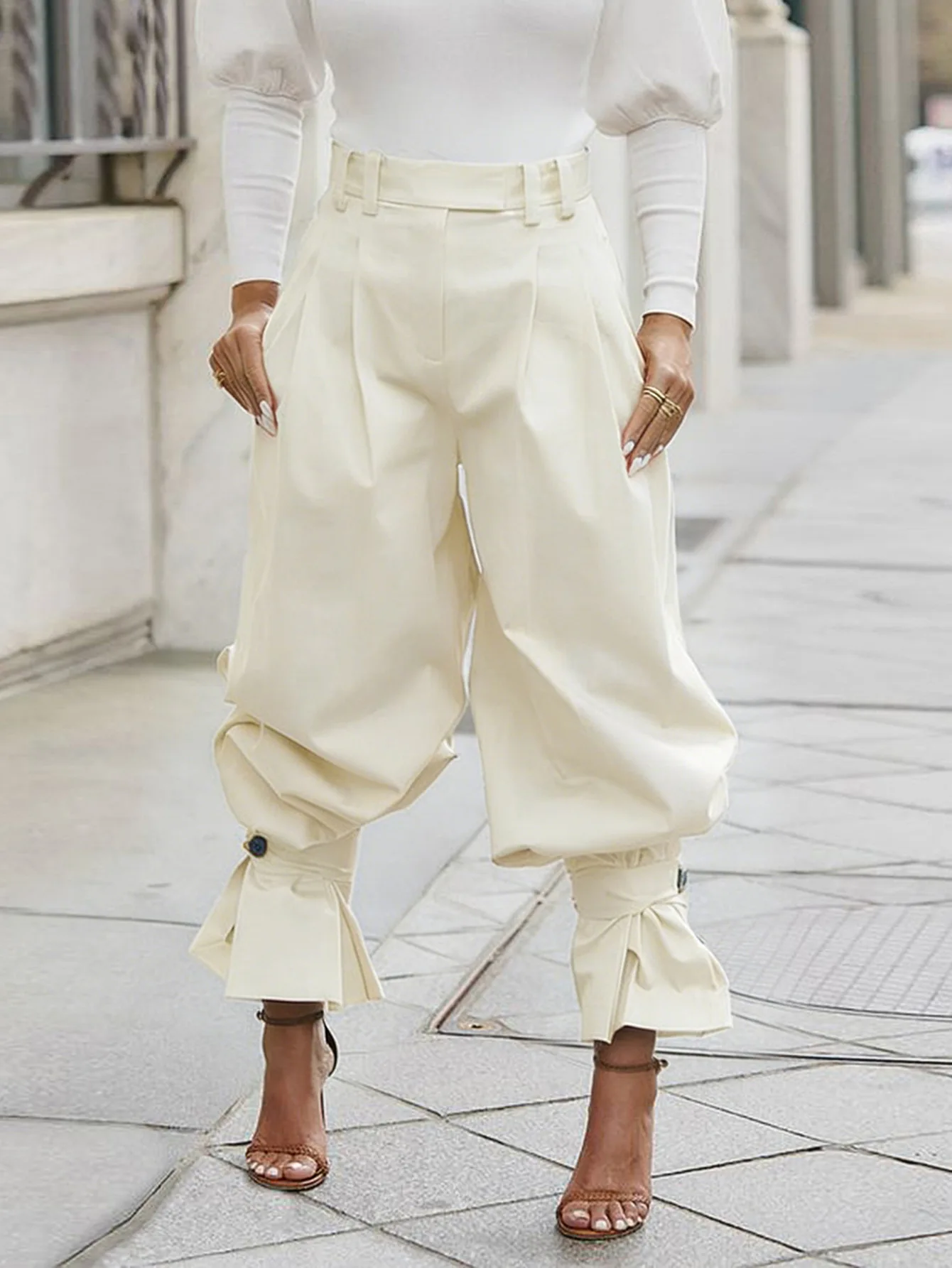 CM.YAYA Women Ruched Straight Wide Leg Pants Fashion 2026 Summer Street INS Casual Party OL Work Jogger Safari Trousers