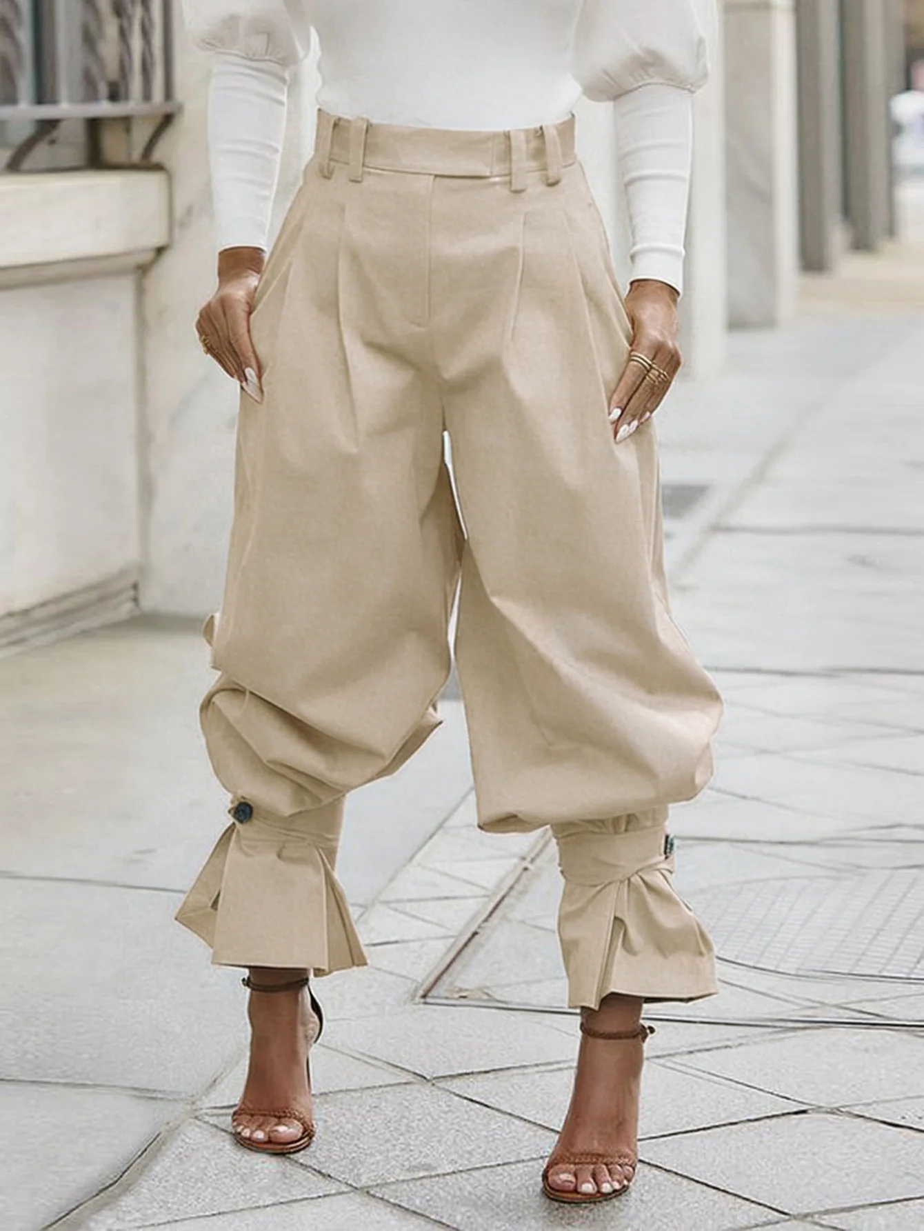 CM.YAYA Women Ruched Straight Wide Leg Pants Fashion 2026 Summer Street INS Casual Party OL Work Jogger Safari Trousers