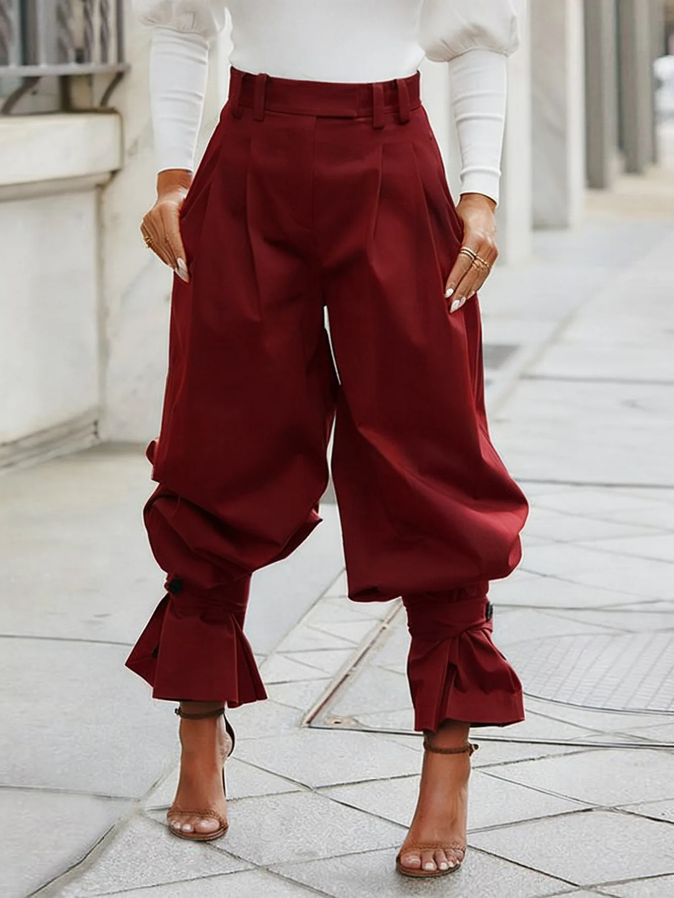 CM.YAYA Women Ruched Straight Wide Leg Pants Fashion 2026 Summer Street INS Casual Party OL Work Jogger Safari Trousers