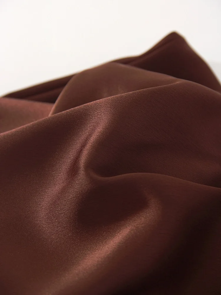 Streamgirl Brown Satin Pants For Women With Pocket Formal Office Clothes Loose Silk Trousers Woman Black Womne's Wide Leg Pants