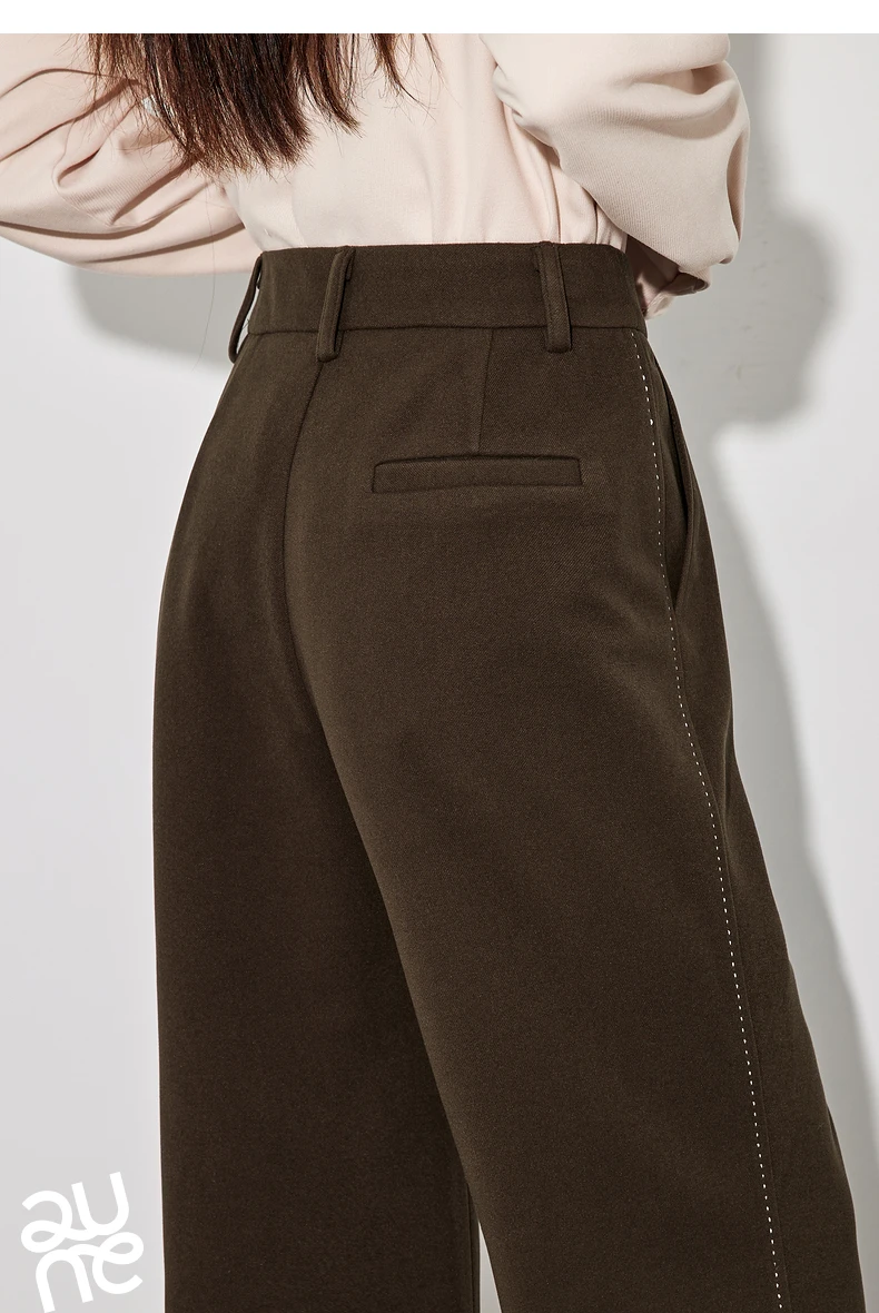 TOYOUTH Women Casual Pants 2024 Autumn and Winter New Ankle Length Stright Wide Leg Woolen Suit Pants