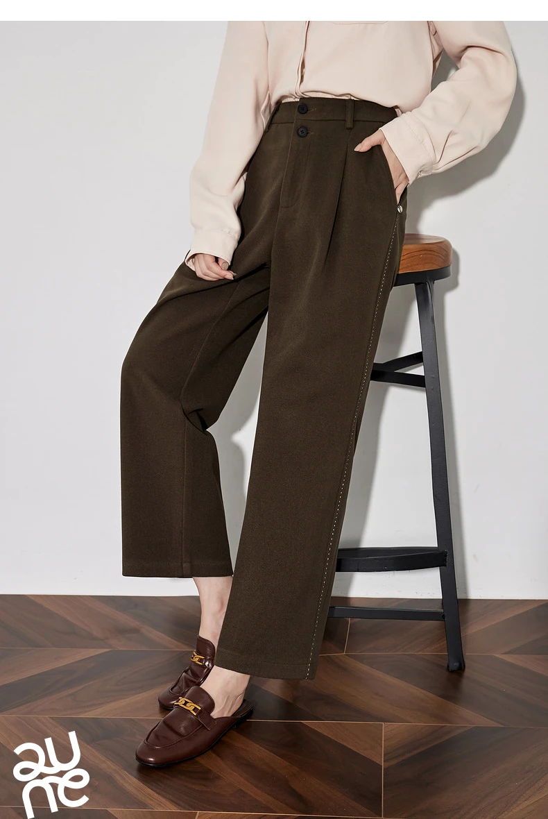 TOYOUTH Women Casual Pants 2024 Autumn and Winter New Ankle Length Stright Wide Leg Woolen Suit Pants