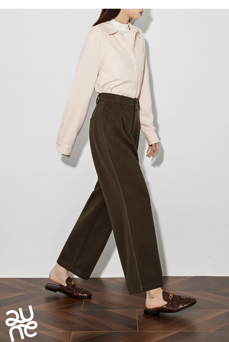 TOYOUTH Women Casual Pants 2024 Autumn and Winter New Ankle Length Stright Wide Leg Woolen Suit Pants
