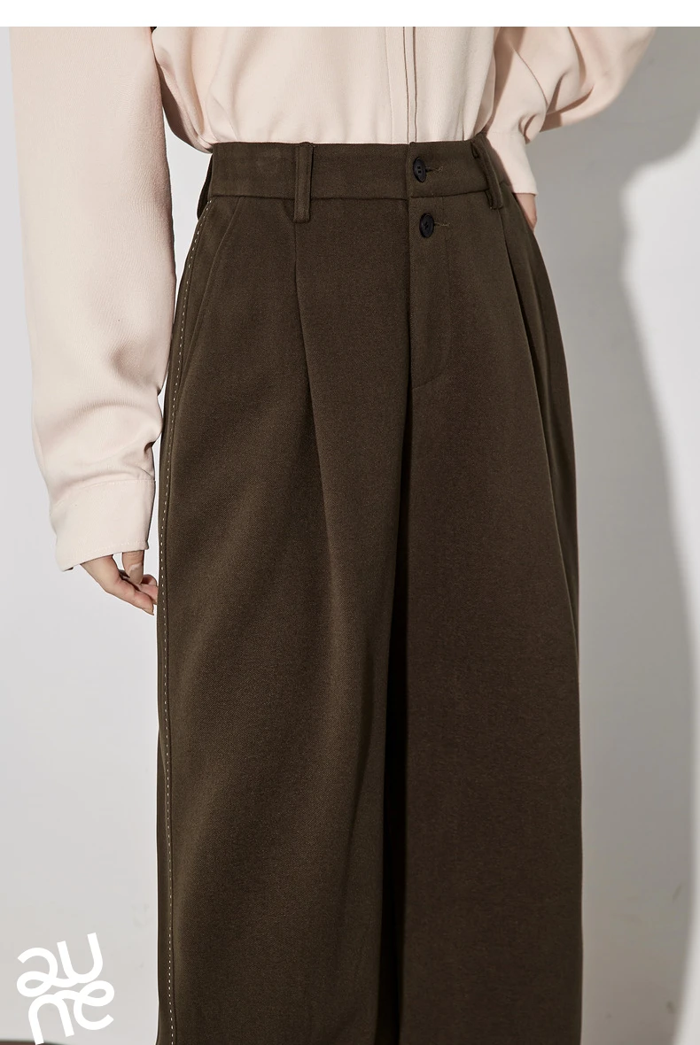 TOYOUTH Women Casual Pants 2024 Autumn and Winter New Ankle Length Stright Wide Leg Woolen Suit Pants