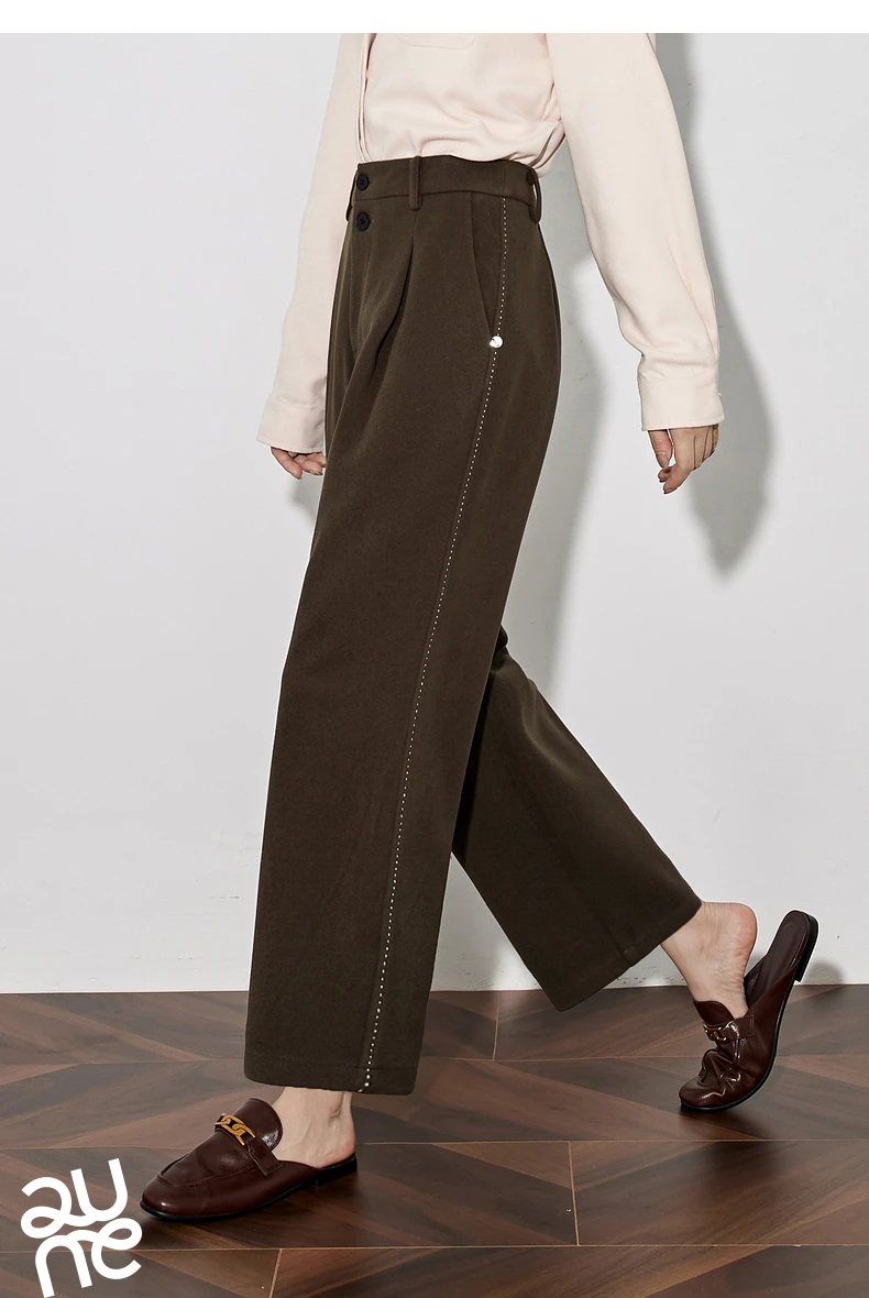 TOYOUTH Women Casual Pants 2024 Autumn and Winter New Ankle Length Stright Wide Leg Woolen Suit Pants