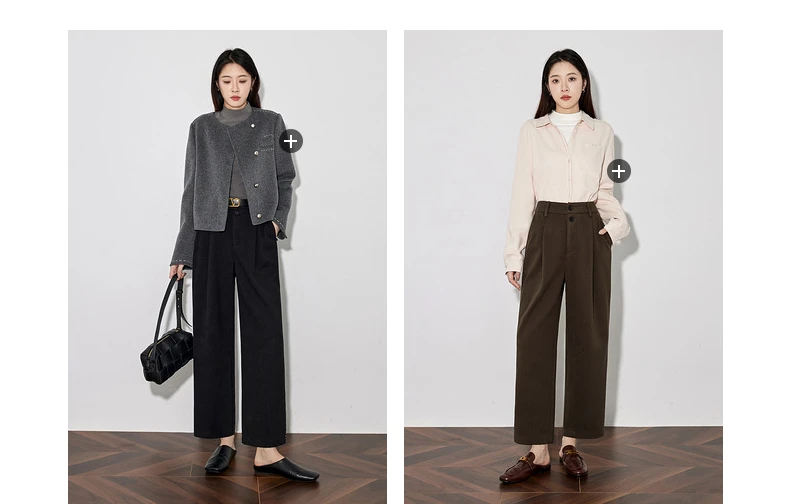 TOYOUTH Women Casual Pants 2024 Autumn and Winter New Ankle Length Stright Wide Leg Woolen Suit Pants