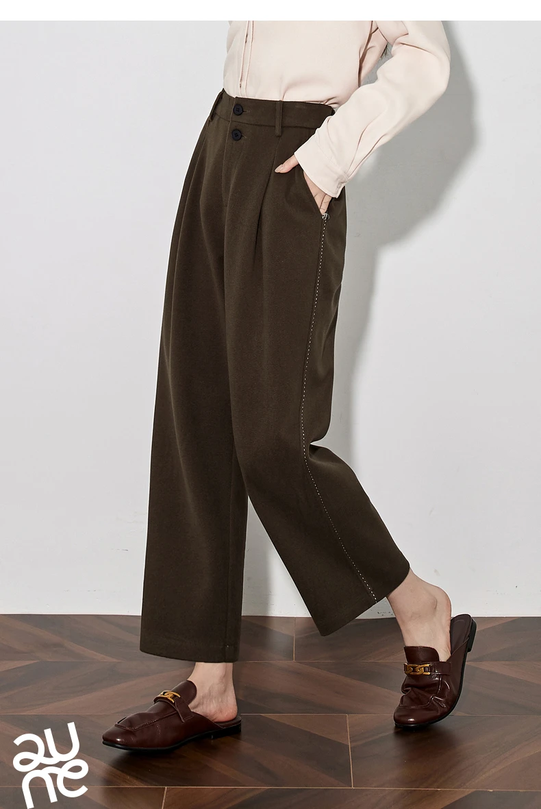 TOYOUTH Women Casual Pants 2024 Autumn and Winter New Ankle Length Stright Wide Leg Woolen Suit Pants