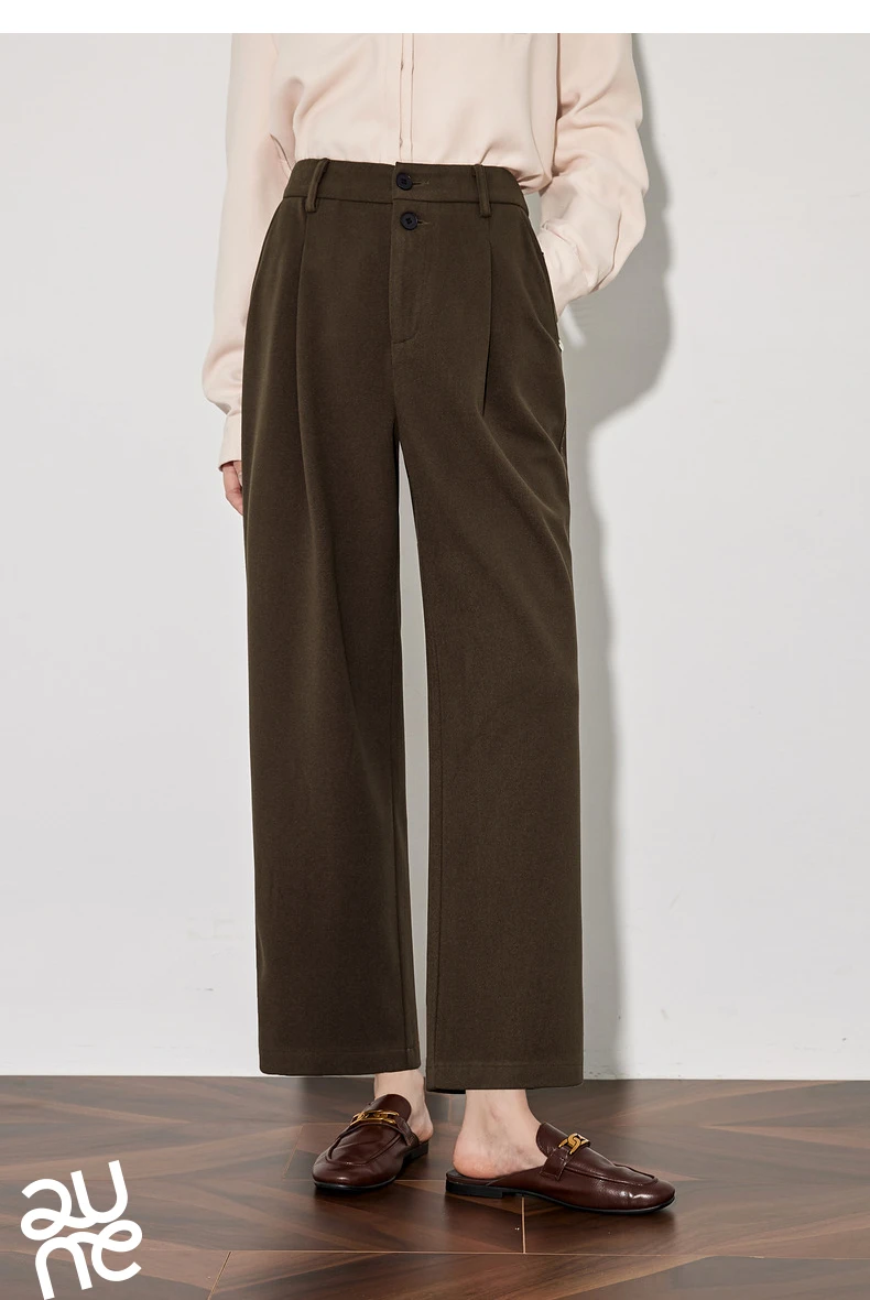 TOYOUTH Women Casual Pants 2024 Autumn and Winter New Ankle Length Stright Wide Leg Woolen Suit Pants