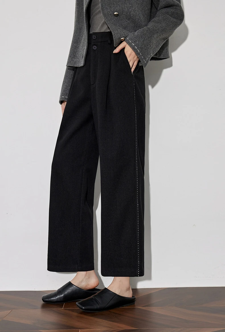 TOYOUTH Women Casual Pants 2024 Autumn and Winter New Ankle Length Stright Wide Leg Woolen Suit Pants