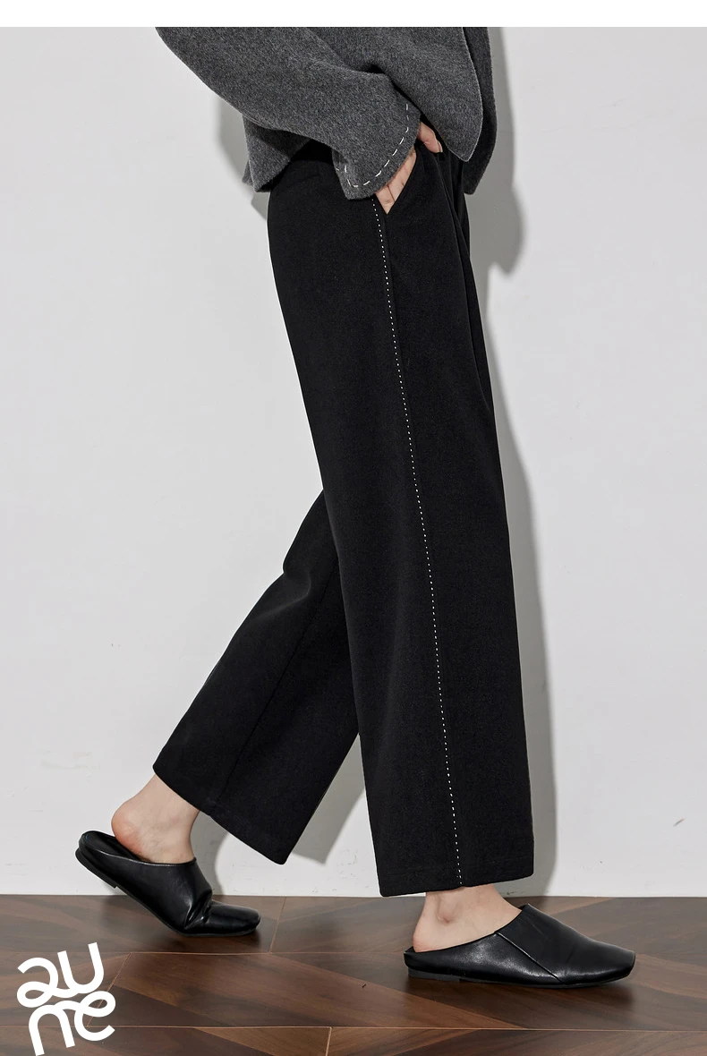 TOYOUTH Women Casual Pants 2024 Autumn and Winter New Ankle Length Stright Wide Leg Woolen Suit Pants