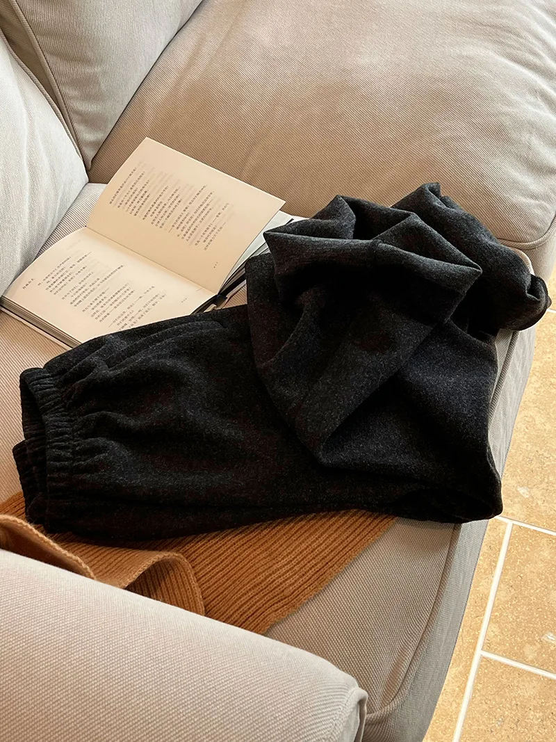[LANMREM] Vintage Woolen Pants For Women Straight Wide Leg Trousers Office Lady Warm Loose Clothing 2025 Winter New 26C867