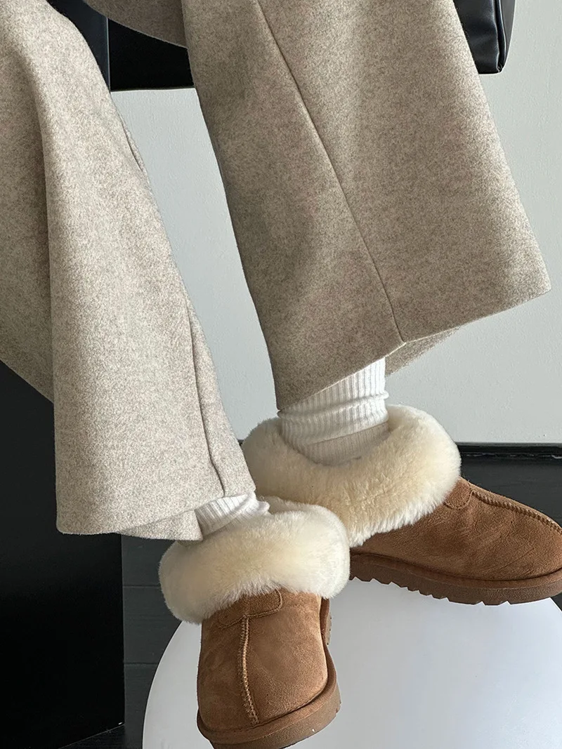 [LANMREM] Vintage Woolen Pants For Women Straight Wide Leg Trousers Office Lady Warm Loose Clothing 2025 Winter New 26C867
