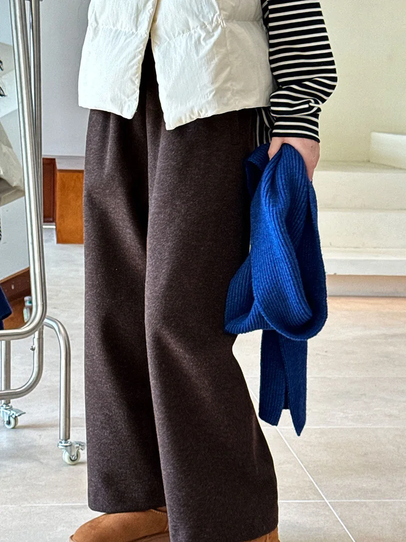 [LANMREM] Vintage Woolen Pants For Women Straight Wide Leg Trousers Office Lady Warm Loose Clothing 2025 Winter New 26C867