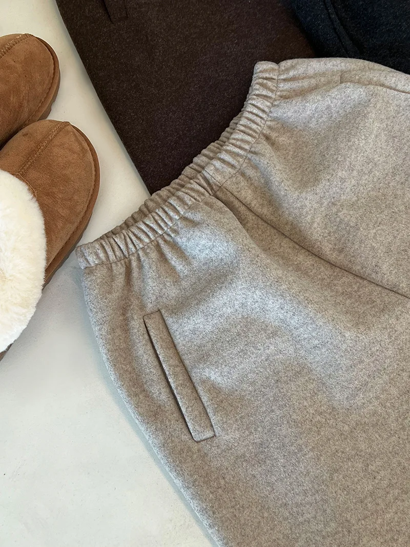 [LANMREM] Vintage Woolen Pants For Women Straight Wide Leg Trousers Office Lady Warm Loose Clothing 2025 Winter New 26C867