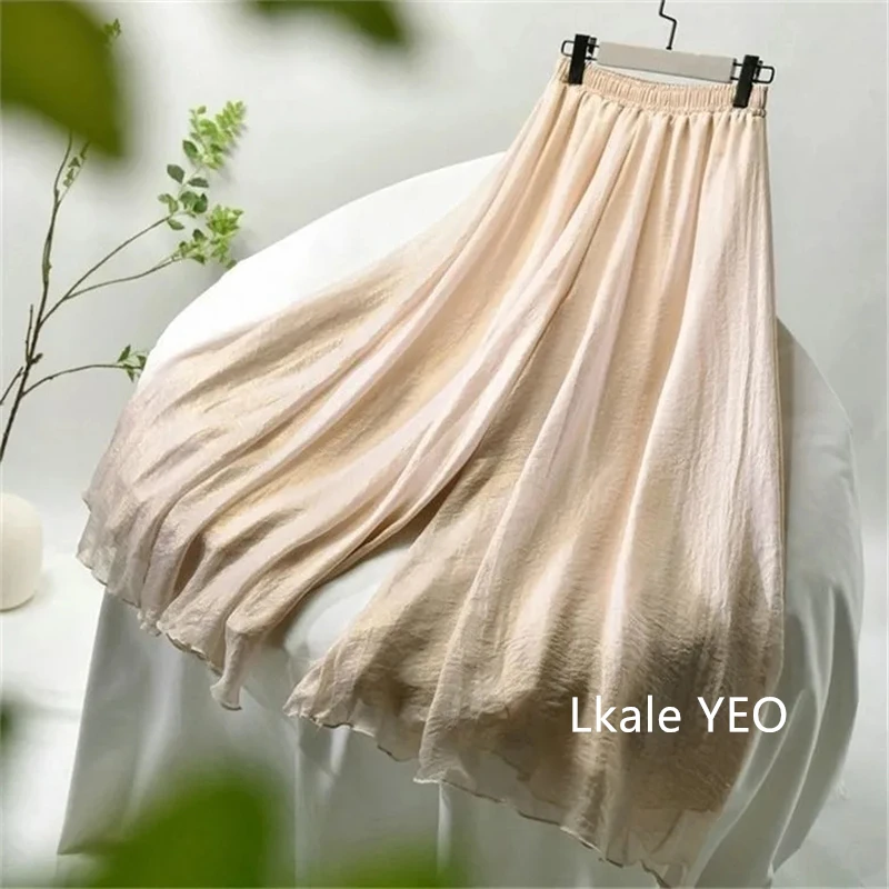 New Women's Chiffon Pants 2025 Spring Autumn Casual High Waist Ladies Wide-leg Trousers Fashion Personality Femme Skirt Pant