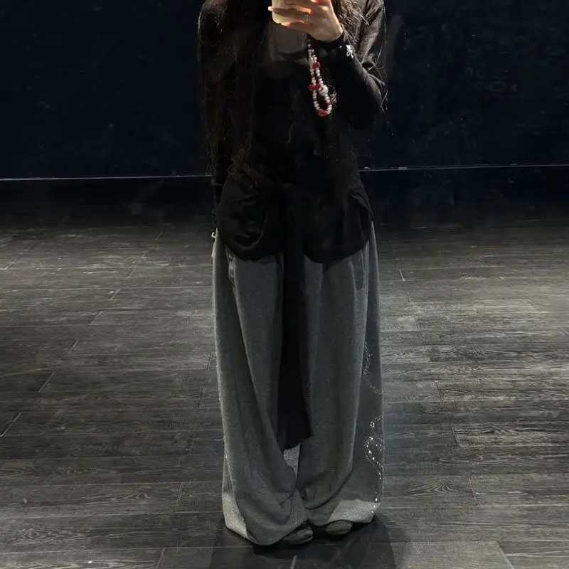 Women Men Y2K Snake Rhinestone Wide Leg Pants Casual High Waist Baggy Sweatpants Streetwear
