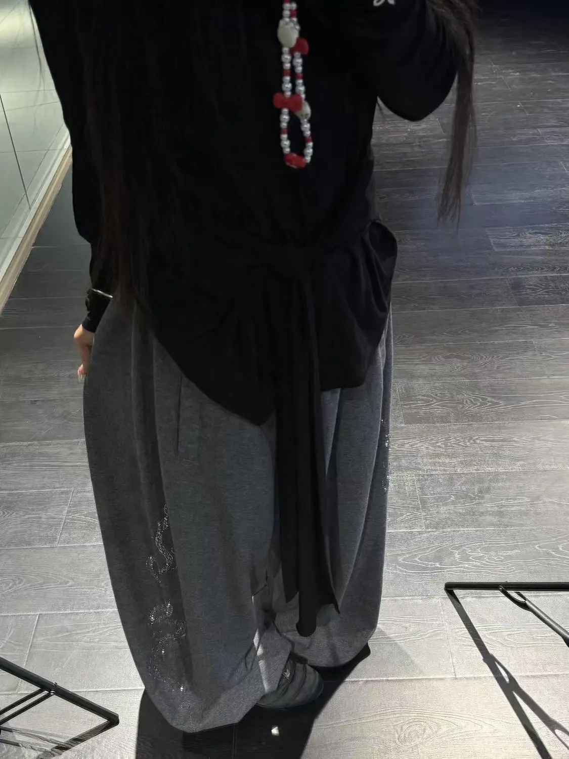 Women Men Y2K Snake Rhinestone Wide Leg Pants Casual High Waist Baggy Sweatpants Streetwear