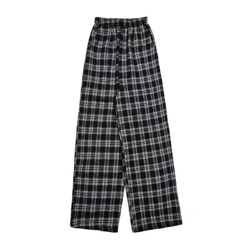 Jmprs Oversize Women Sweatpants Summer Fashion Black Plaid Casual Pants Elastic Waist Casual Pockets Student Trousers