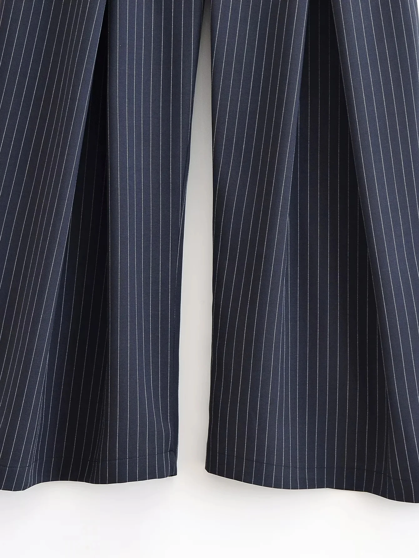 Fashion Stripe Pleated Wide Leg Pants For Women Elegant Pockets High Waist Long Trousers 2025 Autumn Lady High Street Chic Pants