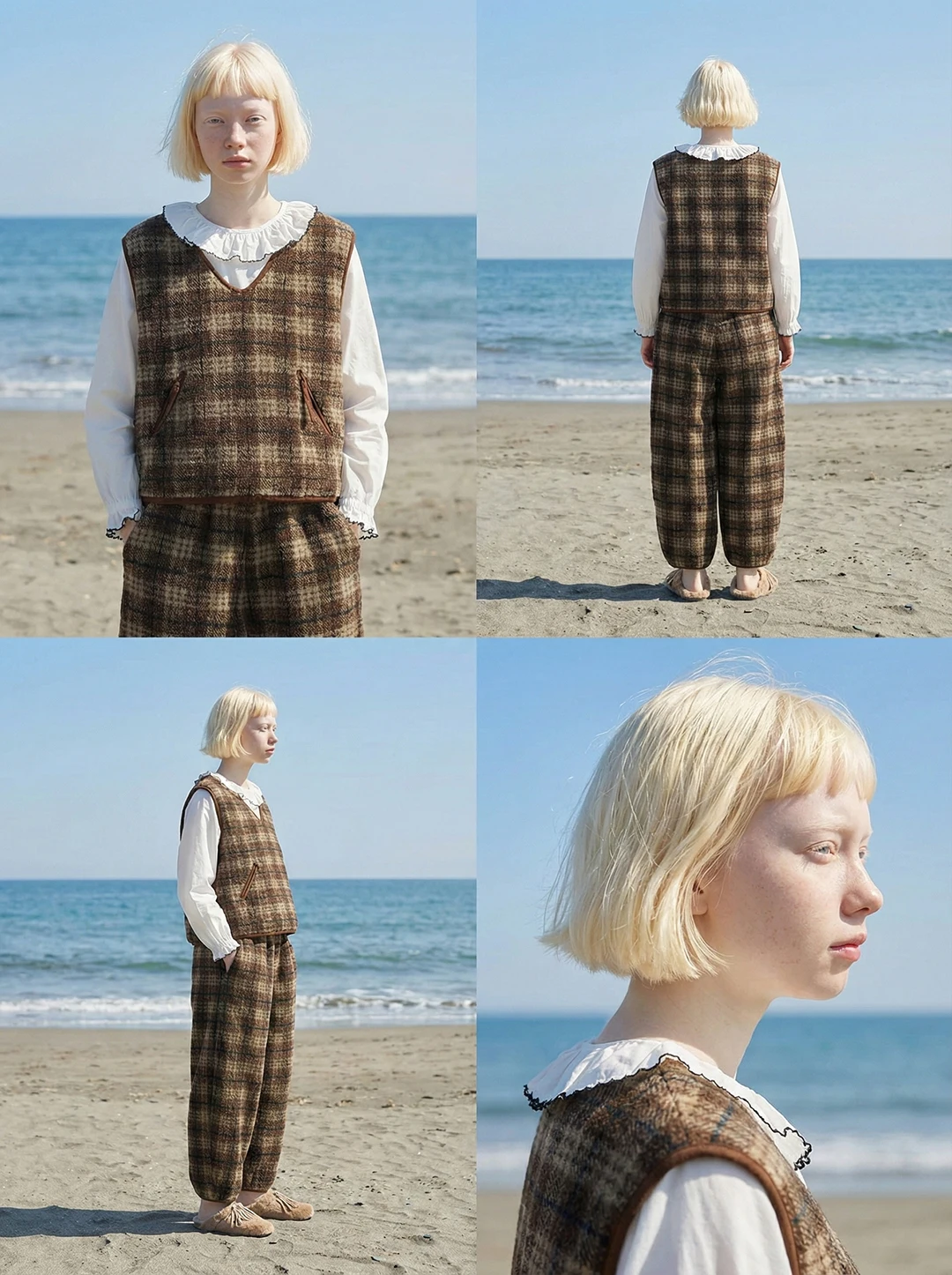 imakokoni Brown Vintage Plaid Elastic Waist Carrot Pants Women's Pants Warm Casual Female Clothing for Women
